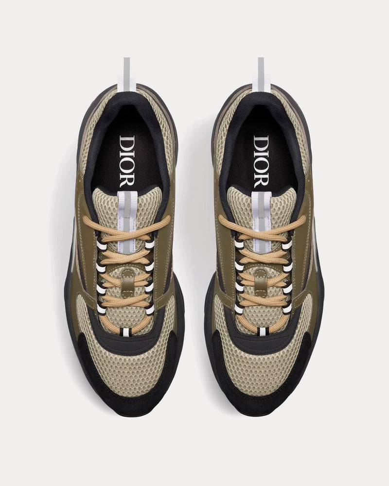 Dior B22 Khaki and Black Technical Mesh and Khaki Calfskin Low Top Sneakers - 2