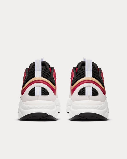 Dior B22 White and Black Technical Mesh with Burgundy, White and Gold-Tone Calfskin Low Top Sneakers - 4
