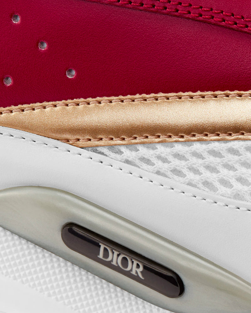 Dior B22 White and Black Technical Mesh with Burgundy, White and Gold-Tone Calfskin Low Top Sneakers - 5