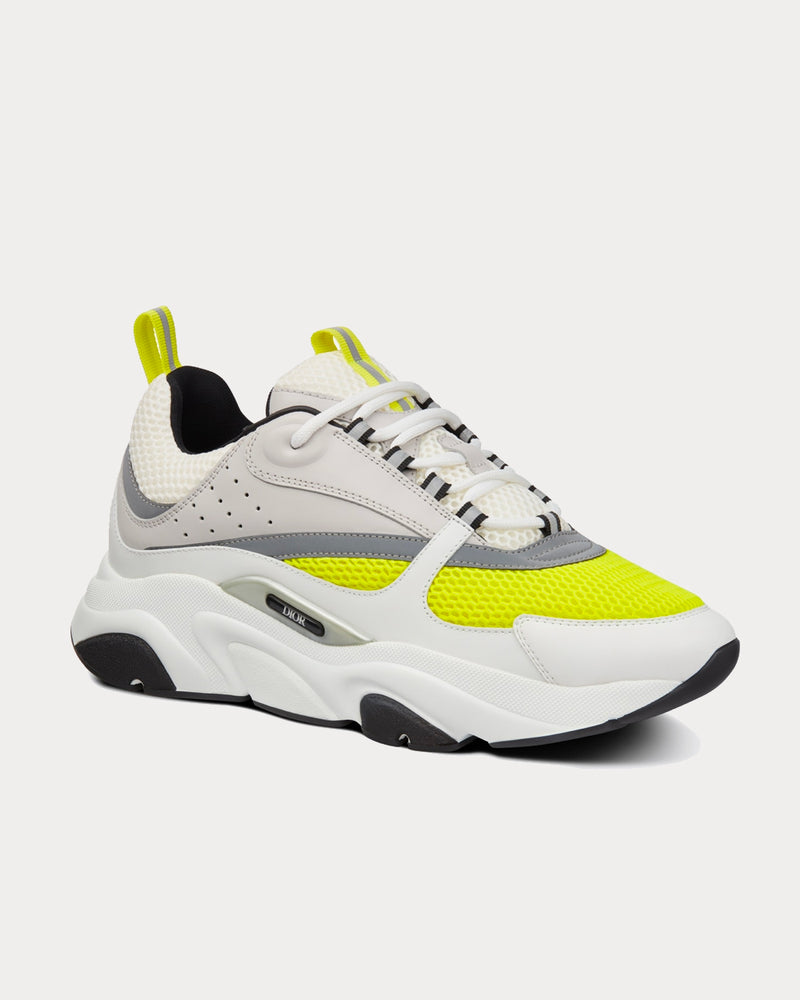 Dior B22 White and Yellow Technical Mesh with Beige and White Smooth Calfskin Low Top Sneakers - 2