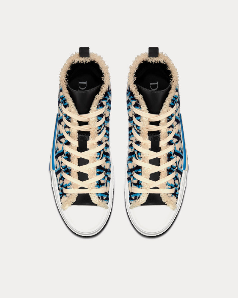 Dior B23 Beige, Black and Navy Blue Dior Oblique Tapestry High Top Sneakers - 2