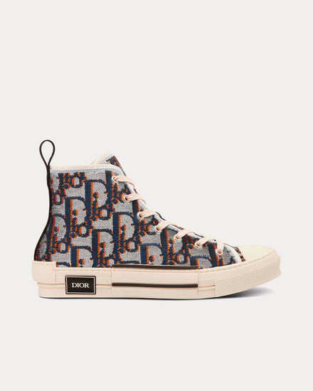 Dior B23 Silver-Tone, Blue and Orange Dior Oblique Sequined Embroidered Canvas High Top Sneakers - 1