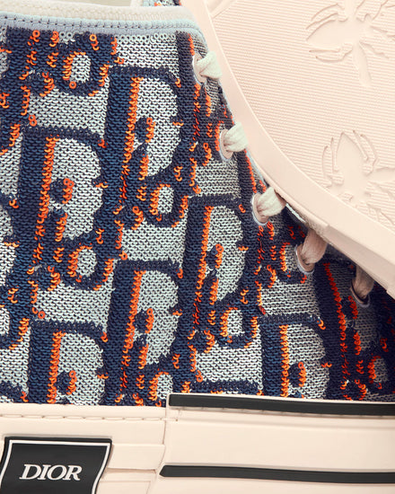 Dior B23 Silver-Tone, Blue and Orange Dior Oblique Sequined Embroidered Canvas High Top Sneakers - 5