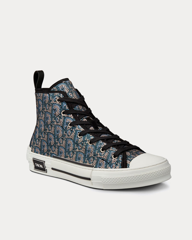 Dior B23 Beige and Blue Dior Oblique Strass High Top Sneakers - 2
