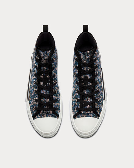 Dior B23 Beige and Blue Dior Oblique Strass High Top Sneakers - 3