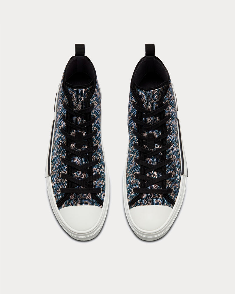 Dior B23 Beige and Blue Dior Oblique Strass High Top Sneakers - 3