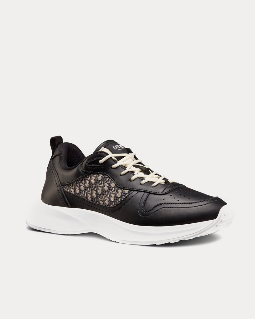 Dior B25 Black Smooth Calfskin and Beige and Black Dior Oblique Jacquard Low Top Sneakers