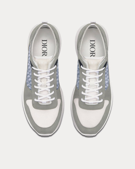 Dior B25 Gray Suede and White Technical Mesh with Blue and White Dior Oblique Canvas Low Top Sneakers - 2