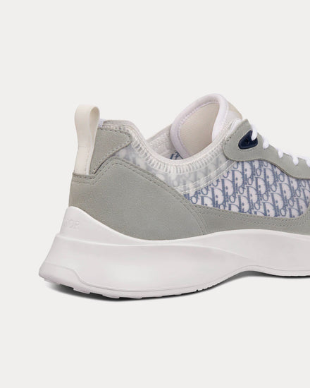 Dior B25 Gray Suede and White Technical Mesh with Blue and White Dior Oblique Canvas Low Top Sneakers - 4