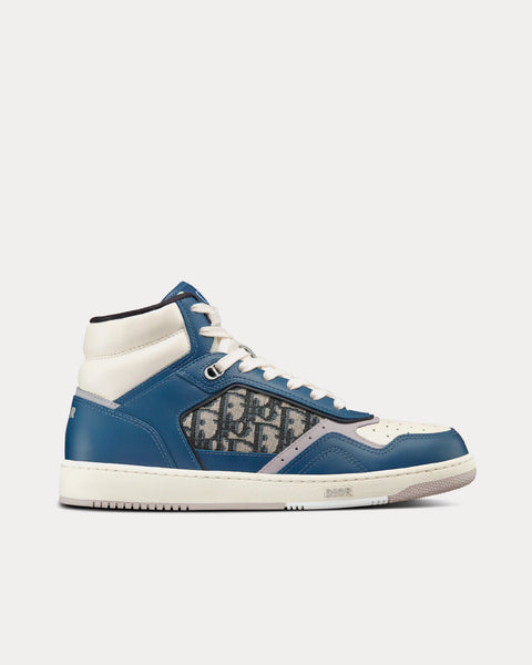 B27 Blue, Cream and Dior Gray Smooth Calfskin with Beige and Black Dior Oblique Jacquard High Top Sneakers