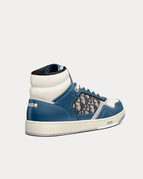 B27 Blue, Cream and Dior Gray Smooth Calfskin with Beige and Black Dior Oblique Jacquard High Top Sneakers