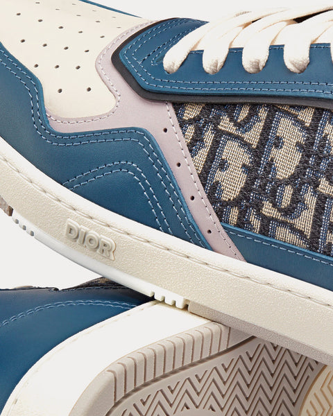 B27 Blue, Cream and Dior Gray Smooth Calfskin with Beige and Black Dior Oblique Jacquard High Top Sneakers
