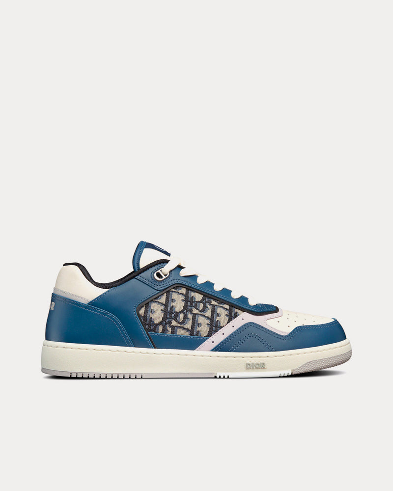 Dior B27 Blue, Cream and Dior Gray Smooth Calfskin with Beige and Black Dior Oblique Jacquard Low Top Sneakers - 1