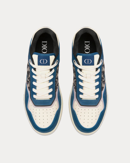 Dior B27 Blue, Cream and Dior Gray Smooth Calfskin with Beige and Black Dior Oblique Jacquard Low Top Sneakers - 2