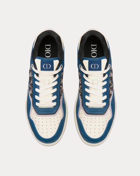 B27 Blue, Cream and Dior Gray Smooth Calfskin with Beige and Black Dior Oblique Jacquard Low Top Sneakers