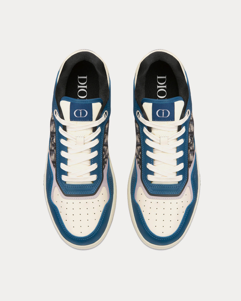Dior B27 Blue, Cream and Dior Gray Smooth Calfskin with Beige and Black Dior Oblique Jacquard Low Top Sneakers - 2