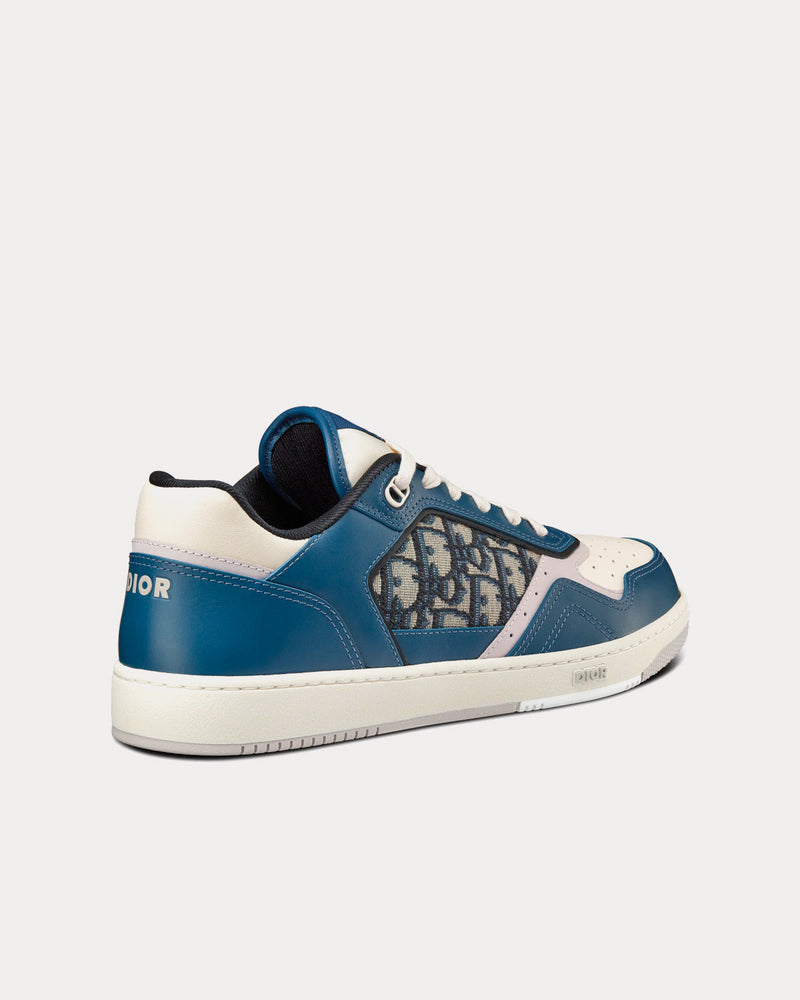 Dior B27 Blue, Cream and Dior Gray Smooth Calfskin with Beige and Black Dior Oblique Jacquard Low Top Sneakers - 4