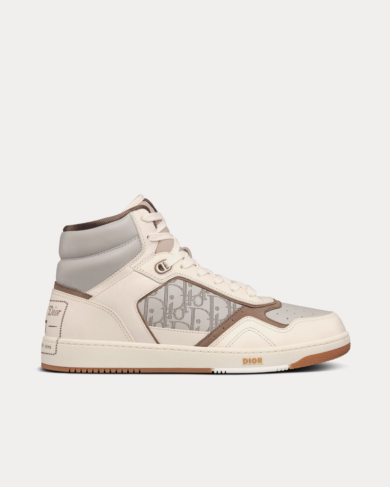 Dior B27 Cream & Greige Smooth Calfskin with 'Christian Dior 1947' Signature High Top Sneakers - 1