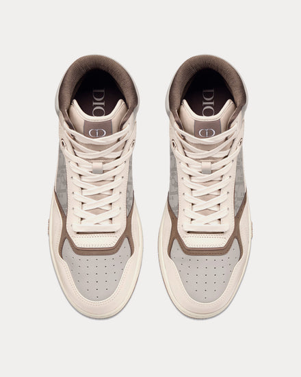 Dior B27 Cream & Greige Smooth Calfskin with 'Christian Dior 1947' Signature High Top Sneakers - 2