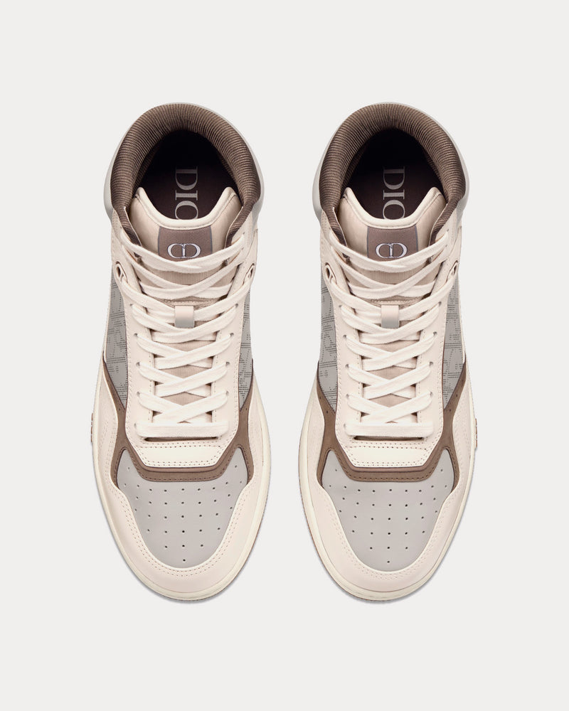 Dior B27 Cream & Greige Smooth Calfskin with 'Christian Dior 1947' Signature High Top Sneakers - 2