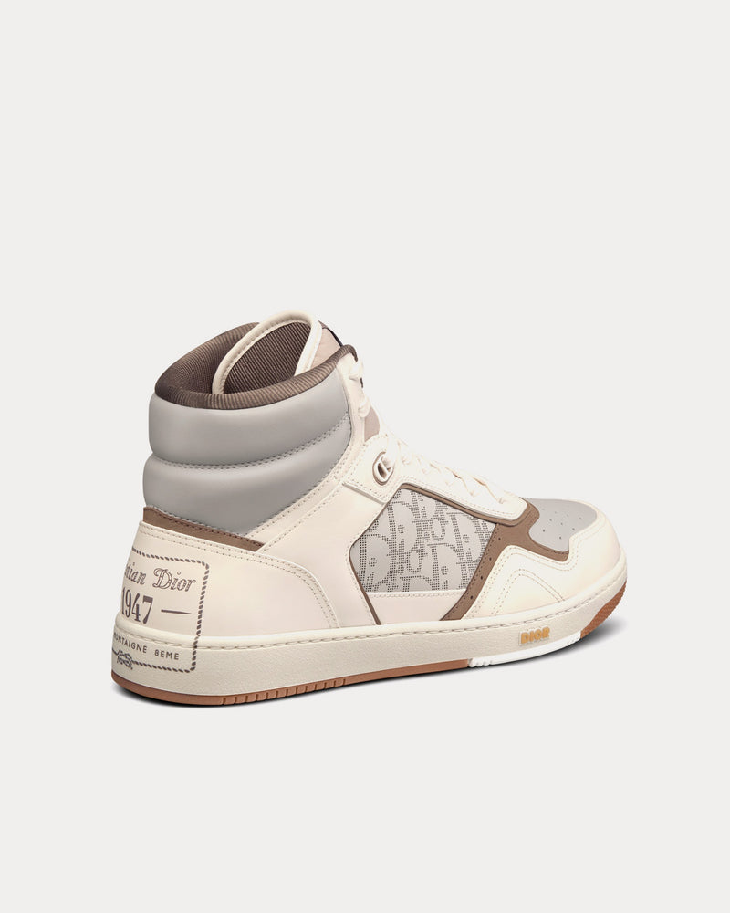 Dior B27 Cream & Greige Smooth Calfskin with 'Christian Dior 1947' Signature High Top Sneakers - 4
