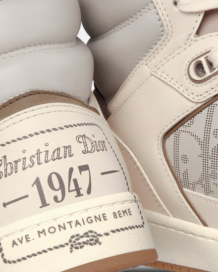 Dior B27 Cream & Greige Smooth Calfskin with 'Christian Dior 1947' Signature High Top Sneakers - 5