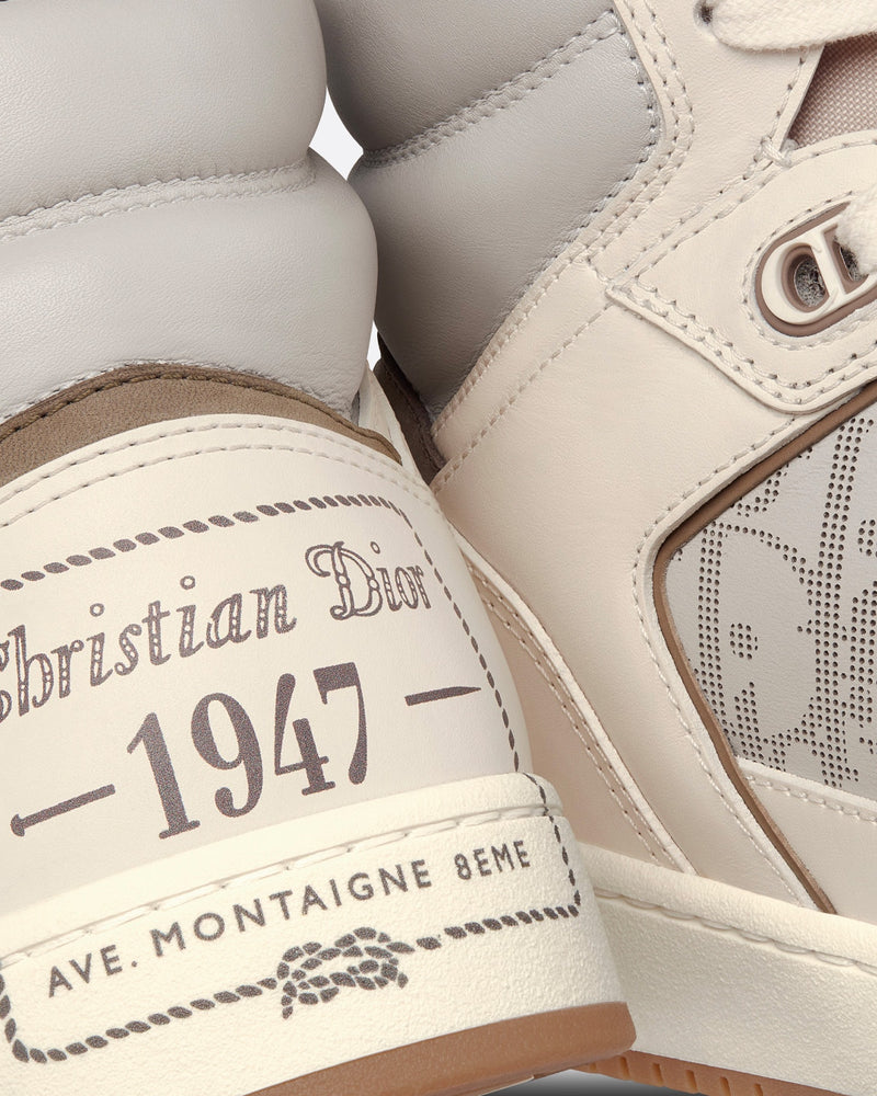 Dior B27 Cream & Greige Smooth Calfskin with 'Christian Dior 1947' Signature High Top Sneakers - 5