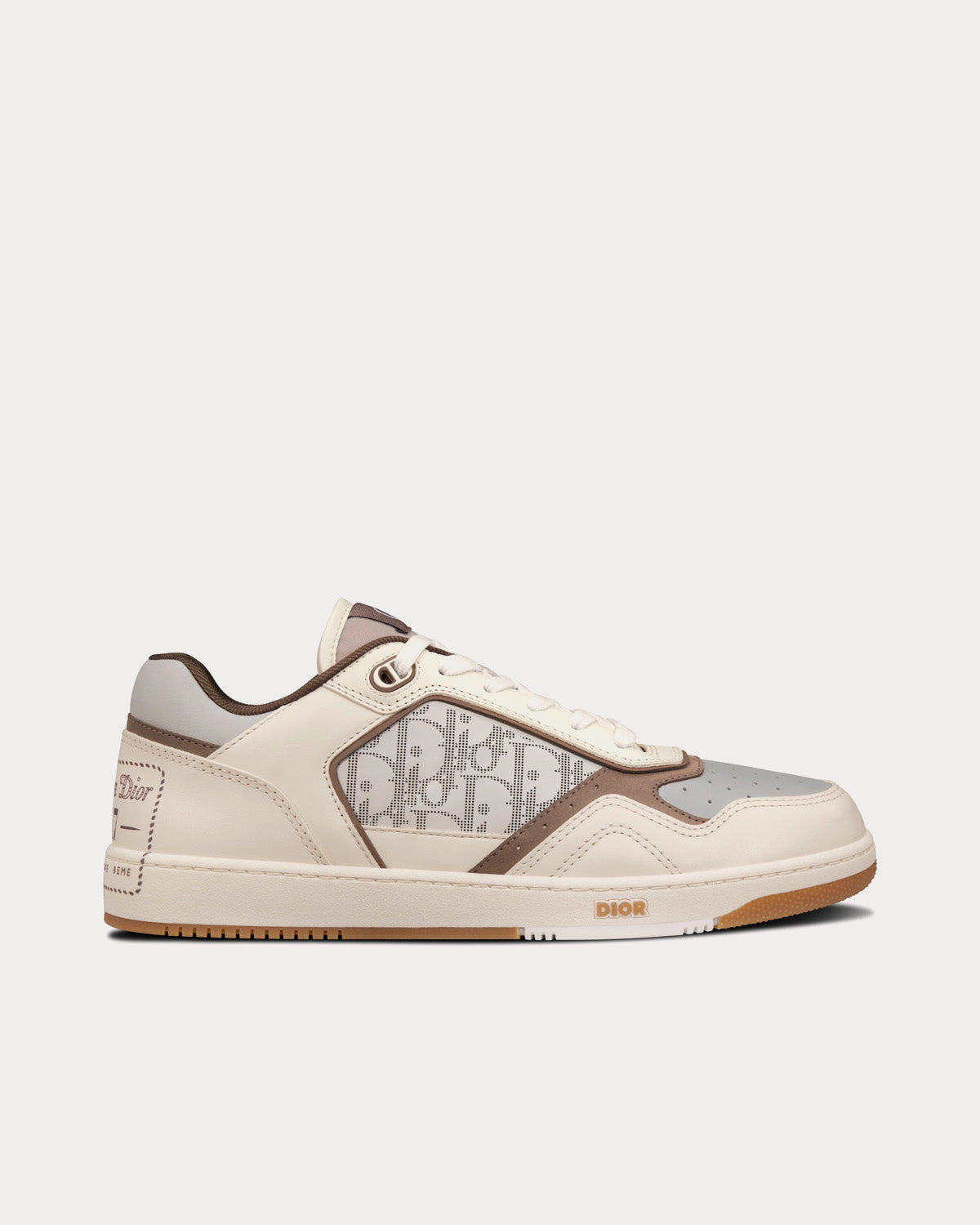 Dior B27 Cream and Greige Smooth Calfskin with Christian Dior 1947 Signature and Greige Dior Oblique Galaxy Leather Low Top Sneakers Sneak in Peace