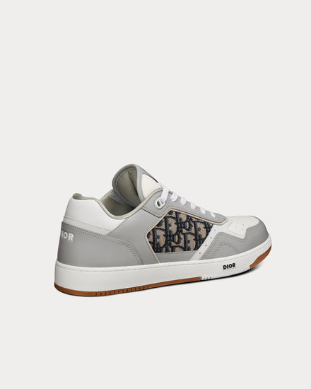 Dior B27 Gray and White Smooth Calfskin with Beige and Black Dior Oblique Jacquard Low Top Sneakers - 4