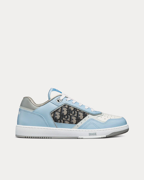 B27 Light Blue, White and Dior Gray Smooth Calfskin with Beige and Black Dior Oblique Jacquard Low Top Sneakers