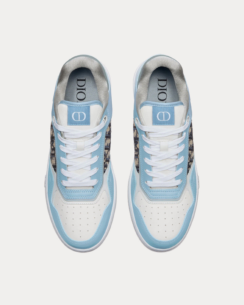 Dior B27 Light Blue, White and Dior Gray Smooth Calfskin with Beige and Black Dior Oblique Jacquard Low Top Sneakers - 2