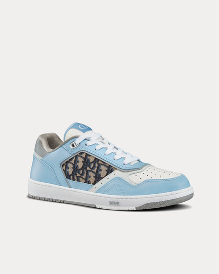 Dior B27 Light Blue, White and Dior Gray Smooth Calfskin with Beige and Black Dior Oblique Jacquard Low Top Sneakers - 3
