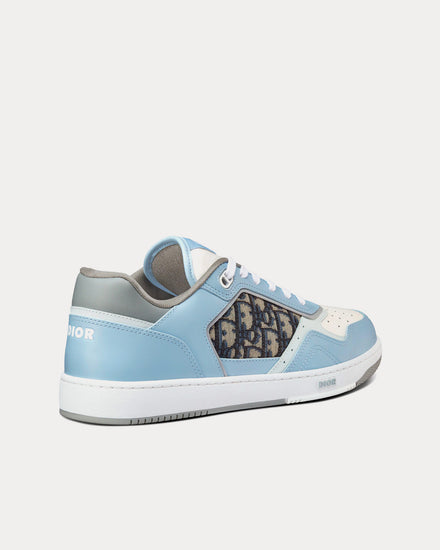 Dior B27 Light Blue, White and Dior Gray Smooth Calfskin with Beige and Black Dior Oblique Jacquard Low Top Sneakers - 4