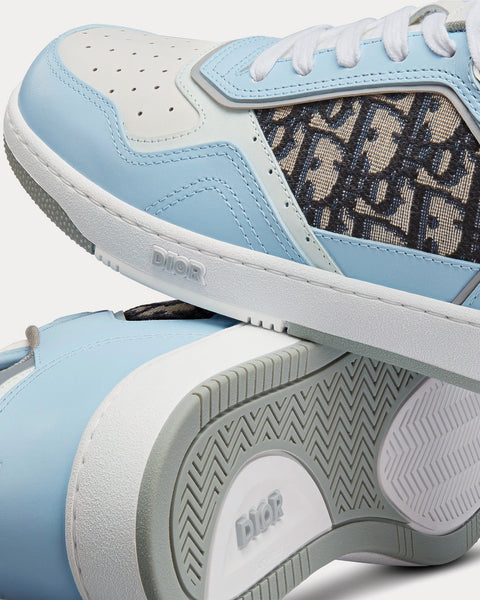 B27 Light Blue, White and Dior Gray Smooth Calfskin with Beige and Black Dior Oblique Jacquard Low Top Sneakers
