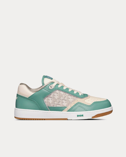 Dior B27 Turquoise and Cream Smooth Calfskin and Cream Dior Oblique Jacquard Canvas Low Top Sneakers - 1
