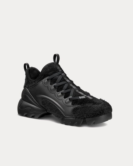 Dior Women's D-Connect Black Fur-Effect Knit Low Top Sneakers