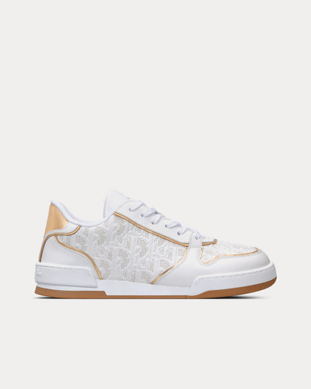 Dior Dior One White and Gold-Tone Dior Oblique Perforated Calfskin Low Top Sneakers - 1