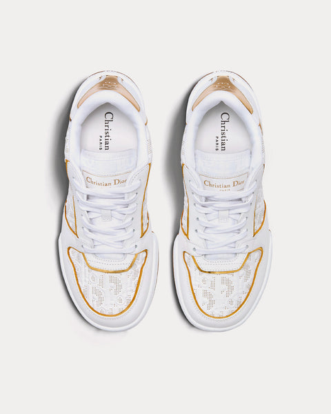 Dior One White and Gold-Tone Dior Oblique Perforated Calfskin Low Top Sneakers