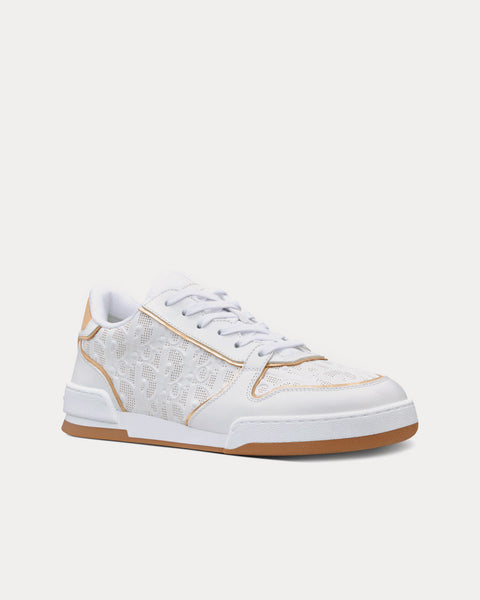 Dior One White and Gold-Tone Dior Oblique Perforated Calfskin Low Top Sneakers