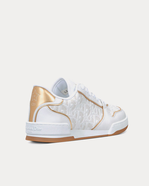 Dior One White and Gold-Tone Dior Oblique Perforated Calfskin Low Top Sneakers