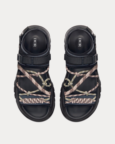 Dior H-Town Black and Gray Technical Fabric with Brown Nubuck Calfskin Sandals - 2