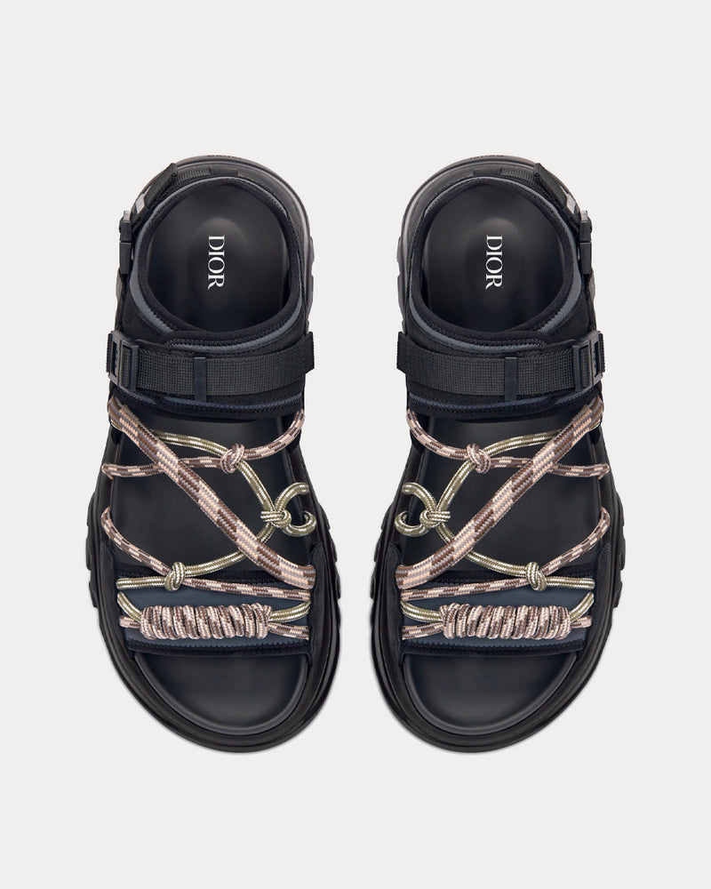 Dior H-Town Black and Gray Technical Fabric with Brown Nubuck Calfskin Sandals - 2