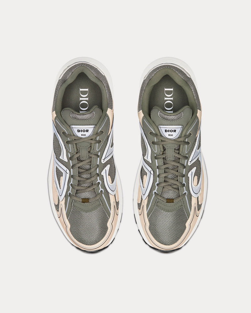 Dior B30 Olive Mesh and Cream Technical Fabric Low Top Sneakers - 2