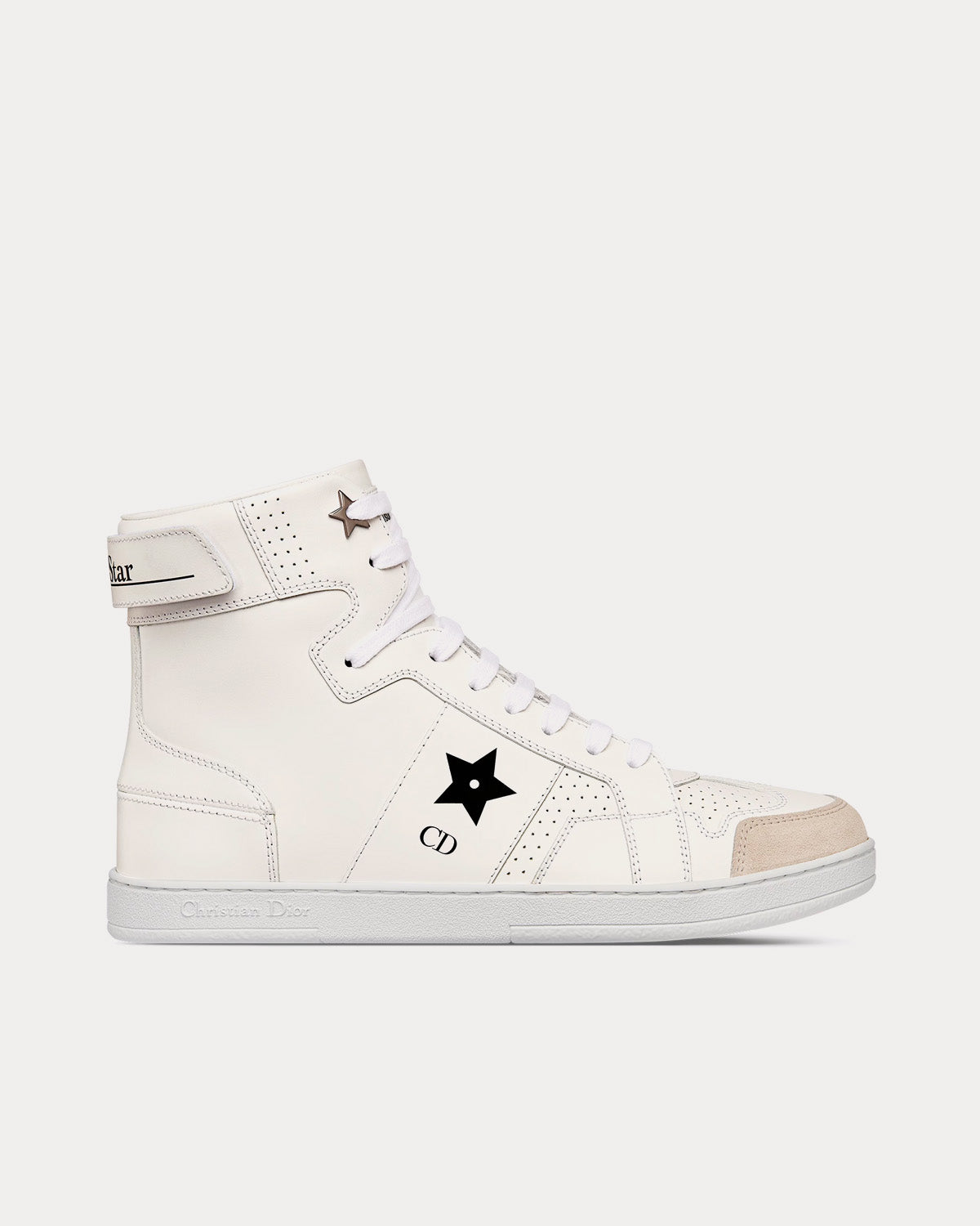 Dior Women's Dior Star Calfskin Suede White High Top Sneakers