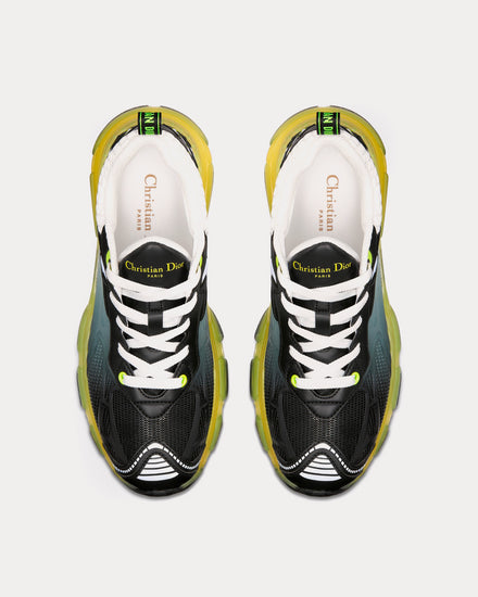Dior Vibe White Mesh and Black Calfskin with Fluorescent Yellow Rubber Low Top Sneakers - 2
