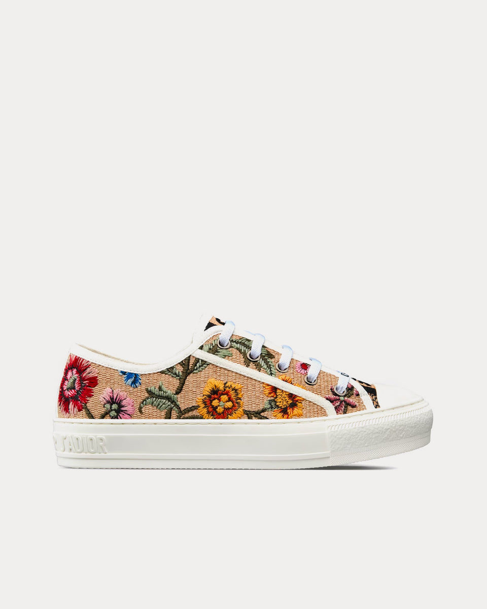Dior Walk n Dior Raffia Embroidered Dior Petites Fleurs Motif Beige Multi Low Top Sneakers Sneak in Peace