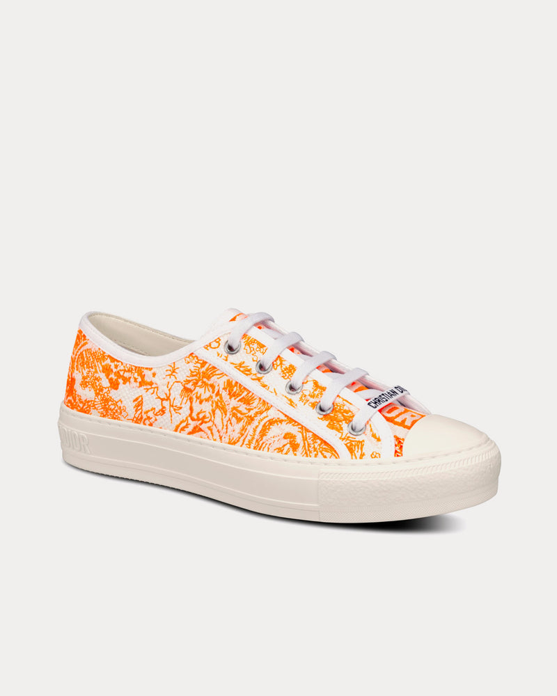 Dior Walk'n'Dior Bright Orange Toile de Jouy Embroidered Cotton Low Top Sneakers - 3