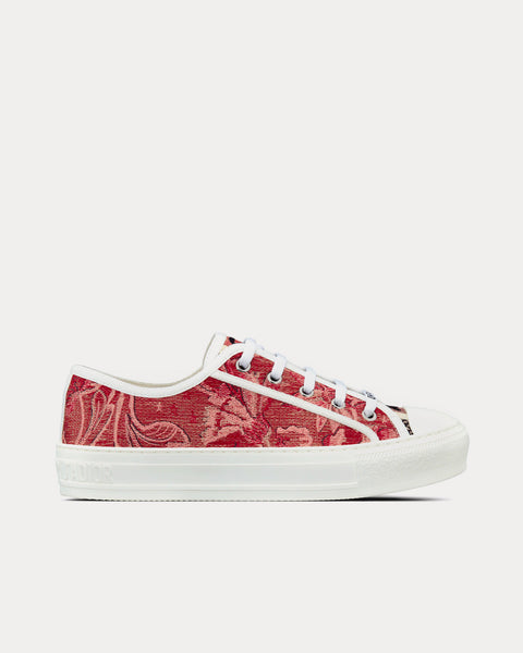 Walk'n'Dior Cherry Red Dior Brocart Embroidered Cotton with Gold-Tone Metallic Thread Low Top Sneakers