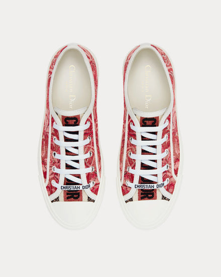 Dior Walk'n'Dior Cherry Red Dior Brocart Embroidered Cotton with Gold-Tone Metallic Thread Low Top Sneakers - 2