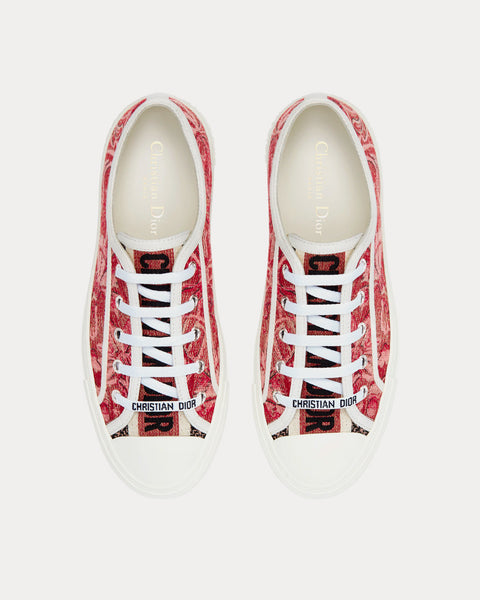Walk'n'Dior Cherry Red Dior Brocart Embroidered Cotton with Gold-Tone Metallic Thread Low Top Sneakers
